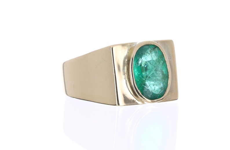 2.25tcw 18K Brazilian Emerald Oval Cut Natural May Birthstone Mens Ring