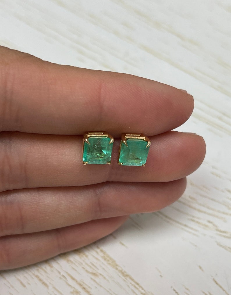 Colombian Emerald Asscher Cut Natural Semi-Transparent Earrings