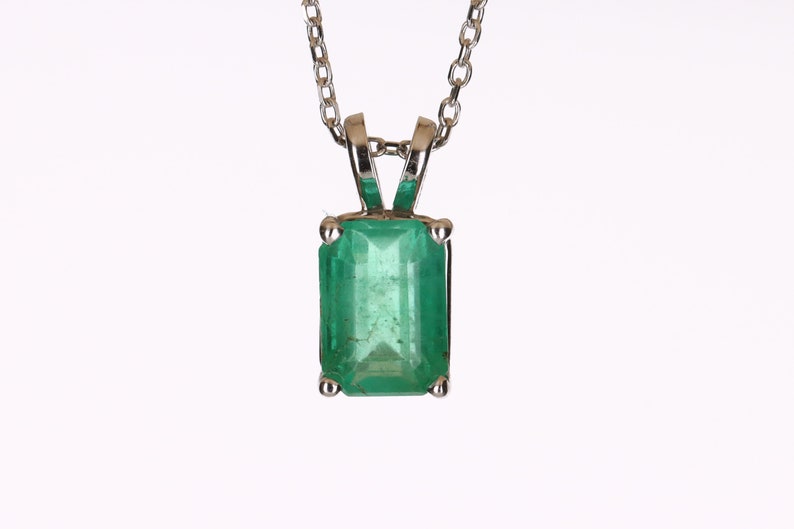 1.80 Carat 14K Colombian Emerald Cut Solitaire Gold Pendant