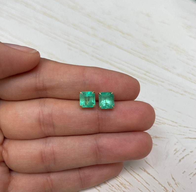 Colombian Emerald Asscher Cut Natural Semi-Transparent Earrings