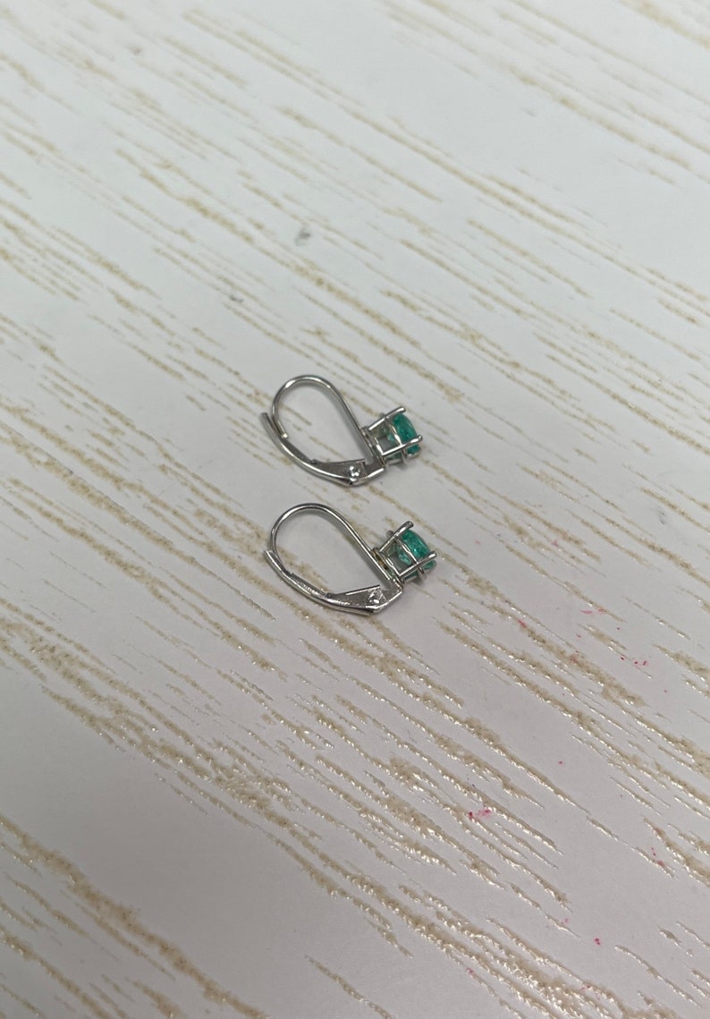 Colombian Emerald Oval Cut Lever Back White Gold Earrings