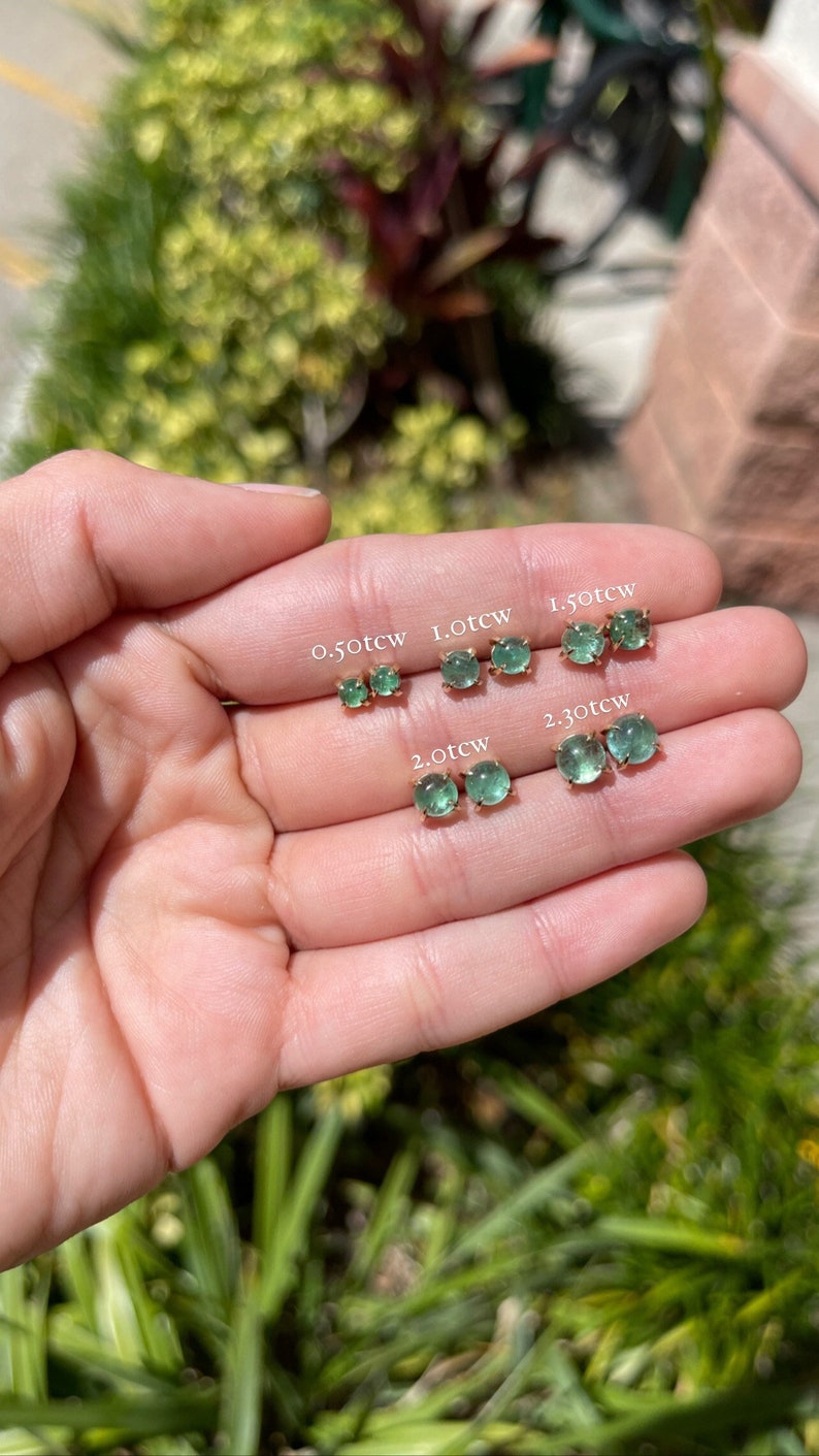 Colombian Emerald Cabochon Cut Push Back Earrings 14K