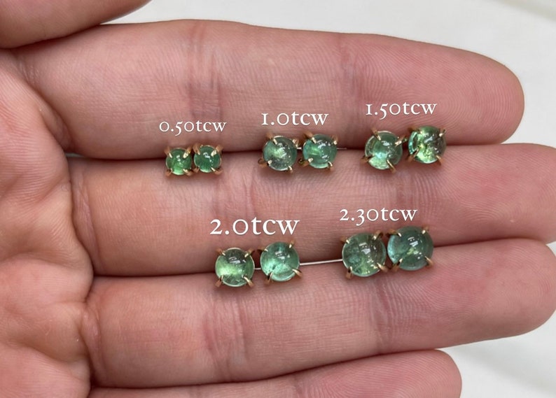 2.30tcw 14K Colombian Emerald Cabochon Cut Push Back Earrings