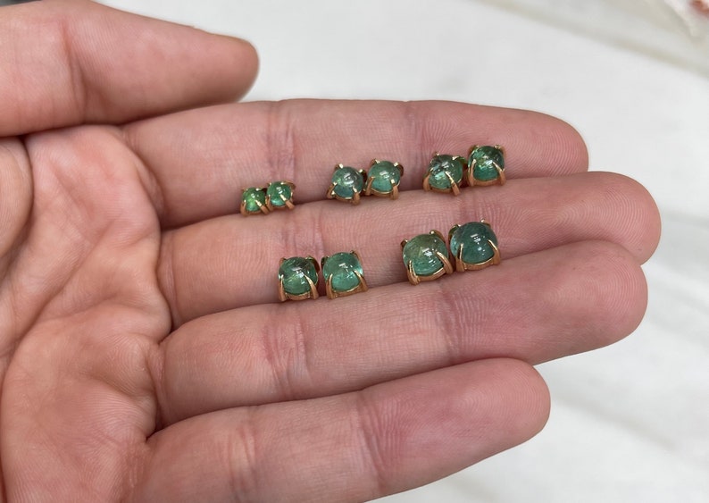 14K Colombian Emerald Cabochon Cut Push Back Earrings