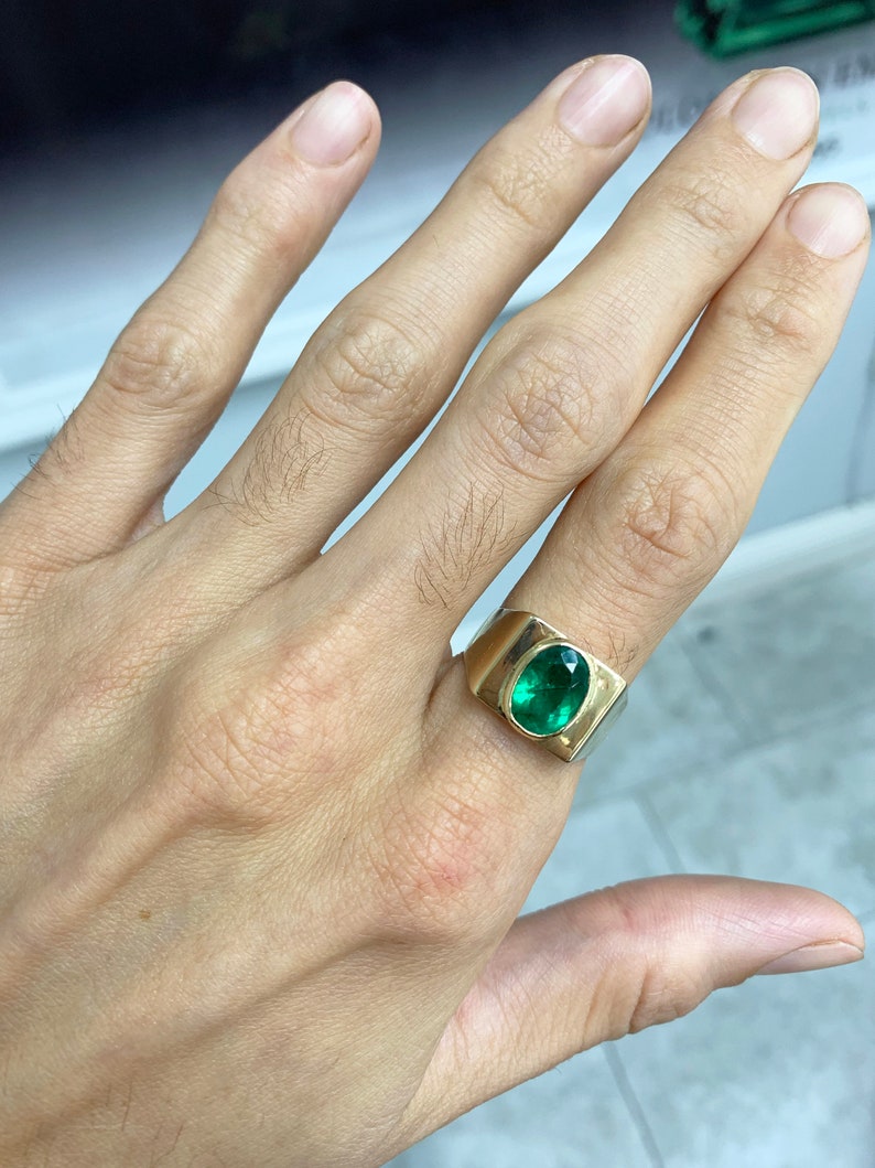 Emerald Oval  Natural May Birthstone Mens Ring