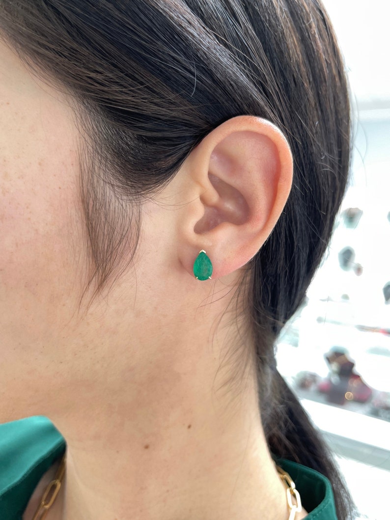 14K Emerald Pear Cut Semi-Transparent