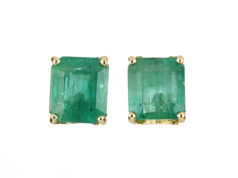 Big 6.0tcw 14K Asscher cut Rich Green Classic Earrings