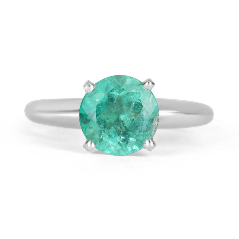 2.24cts Rich Sea Colombian Emerald Round Solitaire Classic Engagement Ring 14K - JR Colombian Emeralds