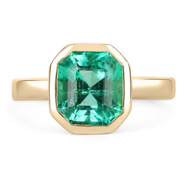 2.06cts 18K Colombian Emerald Bezel Set Solitaire Transparent Ring