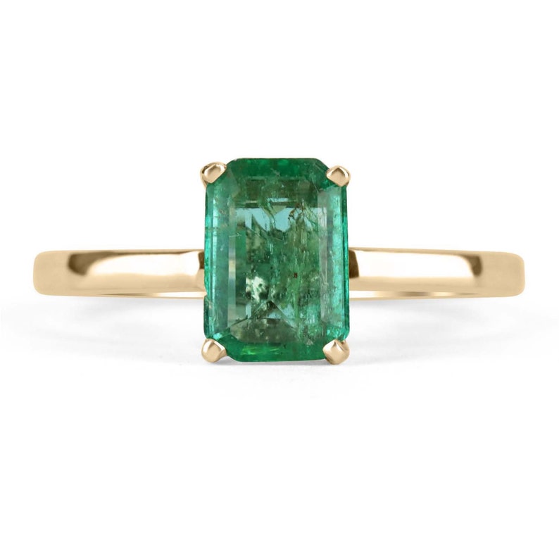 Glorious Glow: 1.05 Carat Emerald Solitaire Yellow Gold Engagement Ring in 14K Gold