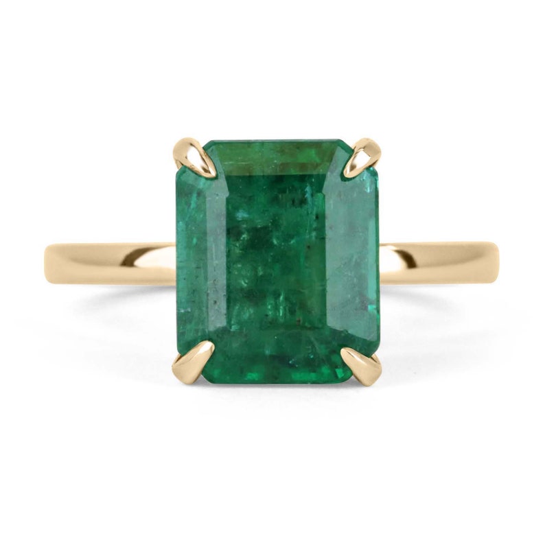  Emerald Dark Green Solitaire Yellow Gold Engagement Ring