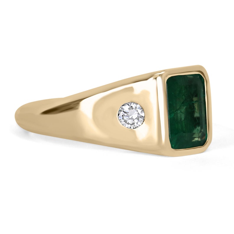 2.40tcw Emerald & Diamond Three Stone Solitaire Solid Gold Semi-Transparent Men's Ring