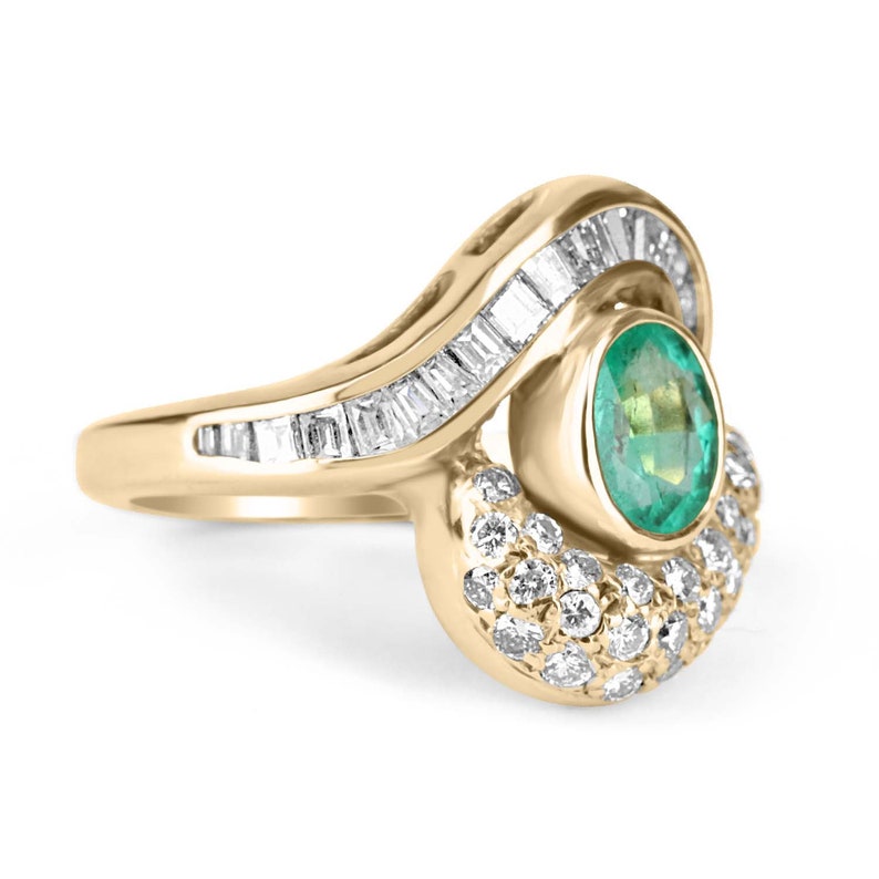 1.85tcw 18K Colombian Emerald & Diamond Oval Cut Vintage  Ring