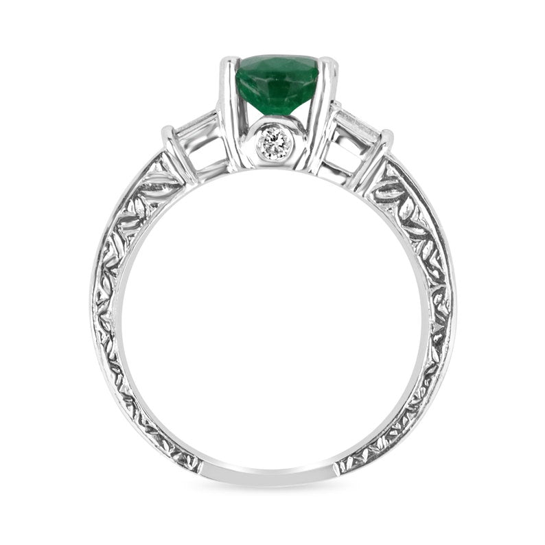 1.17tcw 14K Emerald Five Stone Natural Oval Cut & Diamond Baguette Ring