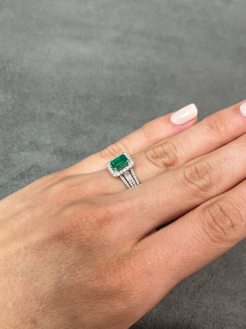 Emerald & Diamond Halo Brilliant Round  Ring