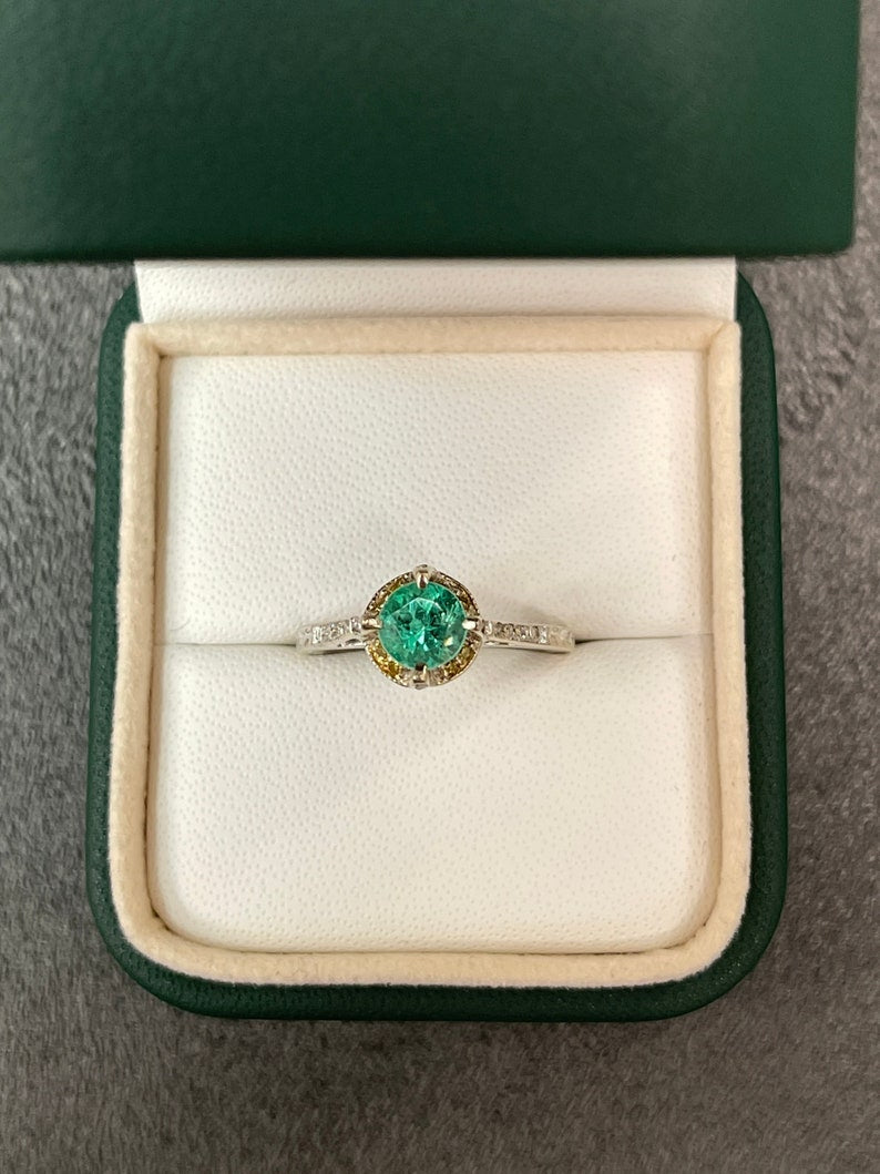 1.15tcw 14K Colombian Emerald Round Cut & Diamond Accent 