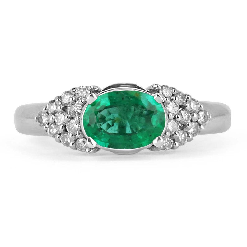 0.98tcw 14K Colombian Emerald Oval Cut & Diamond Accent Gold Statement Ring