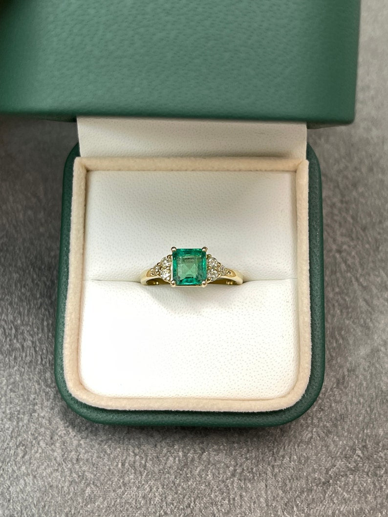 Chic and Sophisticated: Emerald Asscher Cut & Round Diamond Accent 1.30tcw Gold Anniversary Ring in 14K Gold