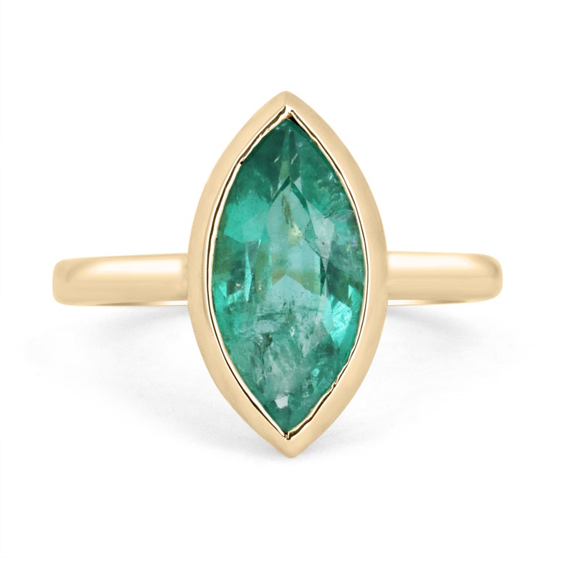 2.25ct 14K Emerald Marquise Cut Bezel Set Semi-Transparent Solitaire Ring