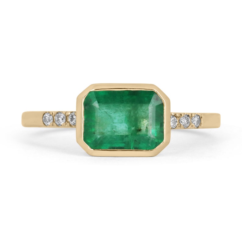 Semi-Transparent Elegance: 1.15tcw 14K Natural Emerald Cut & Diamond Shank Accents Engagement Ring