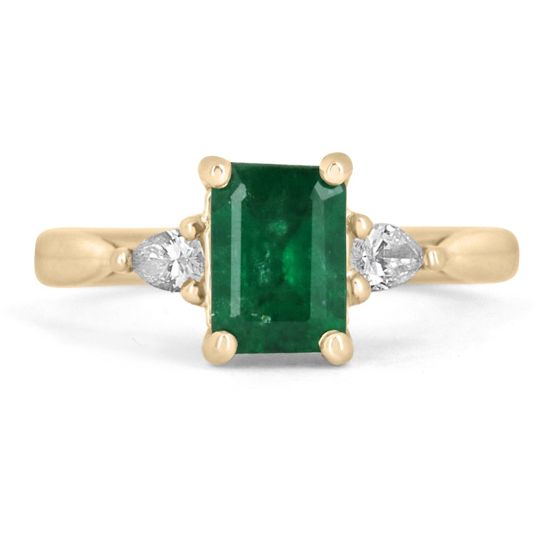 1.22tcw 14K Natural Emerald Cut & Pear Cut Diamond Three Stone Engagement Ring