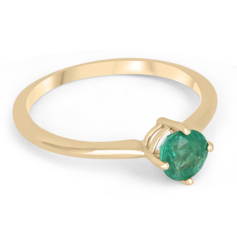 14K Natural Emerald Round Cut Solitaire Gold Engagement Ring