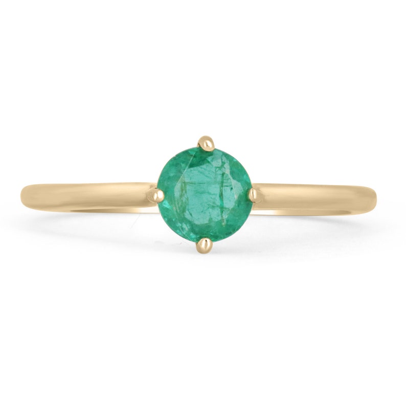 0.30pts 14K Natural Emerald Round Cut Solitaire Gold Engagement Ring