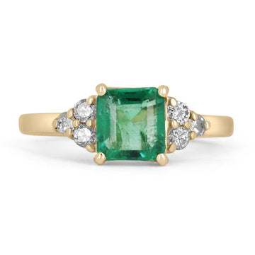 Asscher Allure: 1.30tcw Emerald Asscher Cut & Round Diamond Accent Gold Anniversary Ring in 14K Gold
