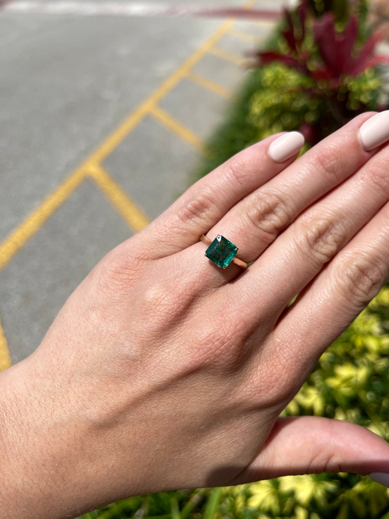  Emerald Asscher Cut Solitaire Gold Engagement Ring