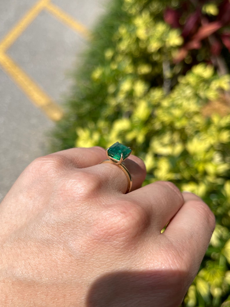  Emerald Dark  Yellow Gold Engagement Ring