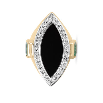 6.18tcw 14K Colombian Emerald Marquise Cut Halo Onyx Cocktail Ring