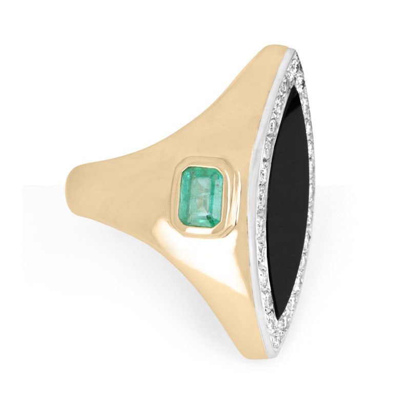 14K Colombian Emerald Marquise Cut Halo Onyx Cocktail Ring
