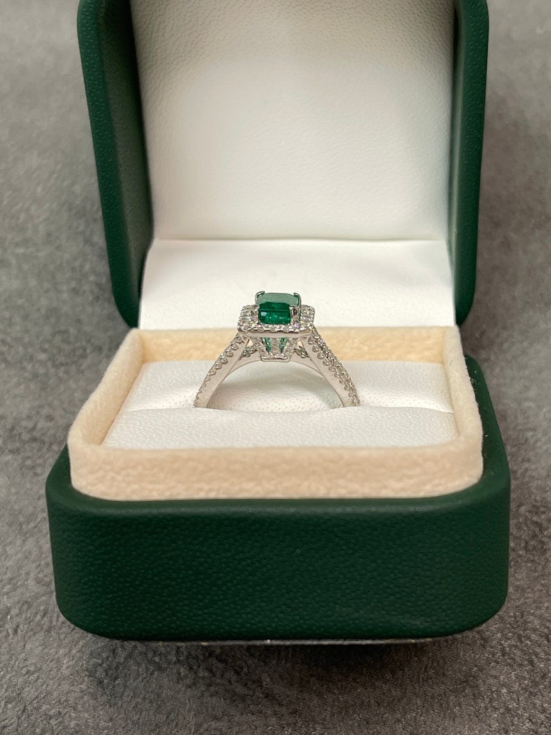  Emerald & Diamond Halo  Round Statement Ring