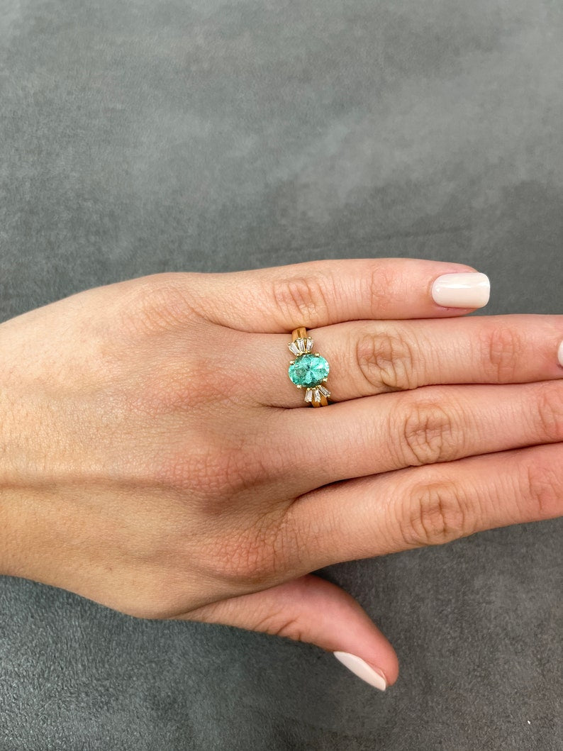 Colombian Emerald Oval Cut & Baguette  Ring