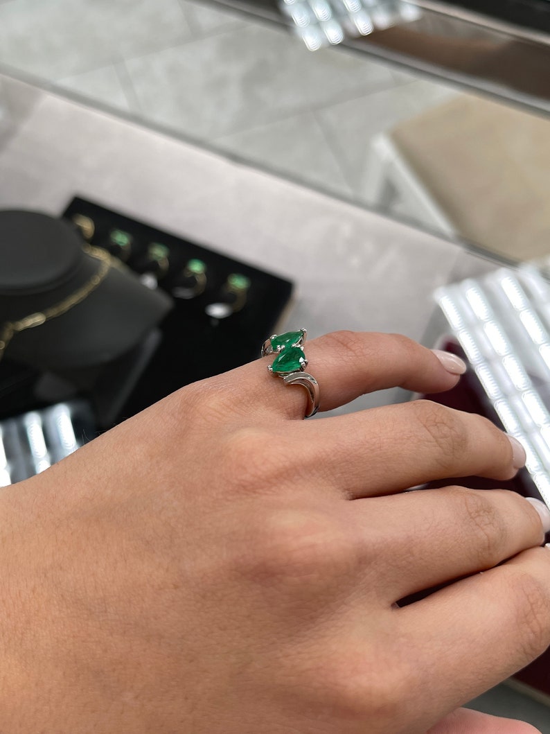 18K Colombian Emerald Pear  White Gold Dual Statement Ring