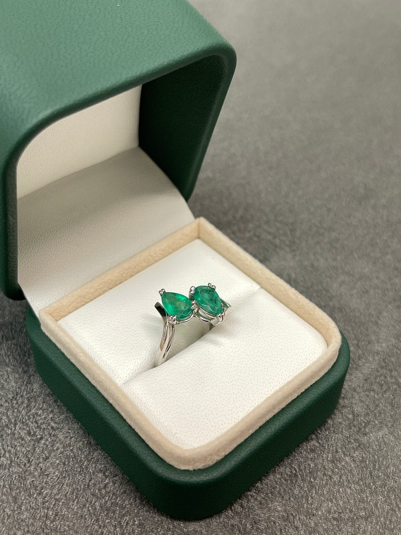 18K Colombian Emerald Pear Cut  Dual Statement Ring