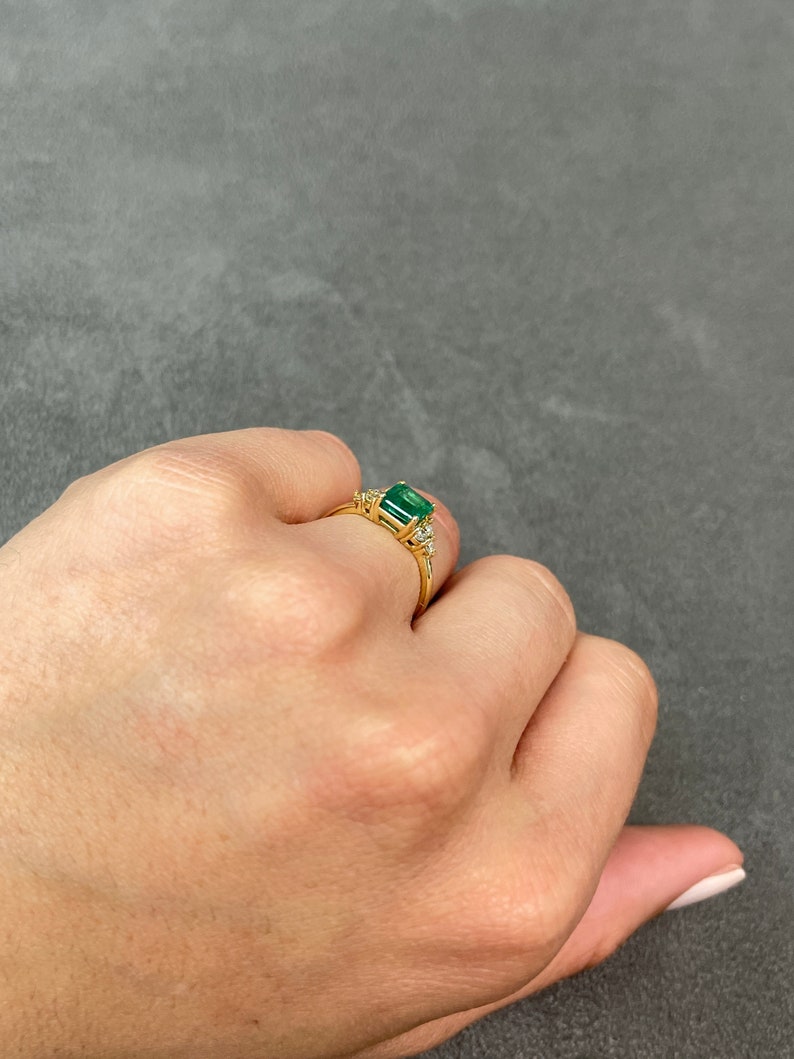 Classic Charm: Emerald Asscher Cut & Round Diamond Accent 1.30tcw 14K Gold Anniversary Ring