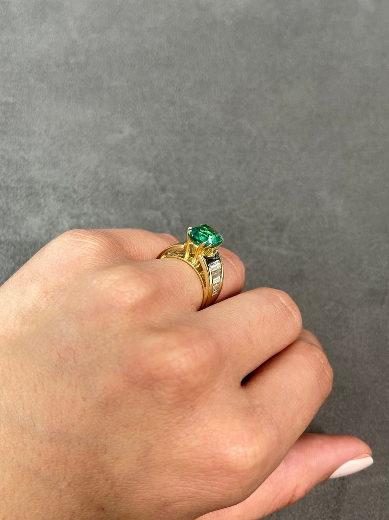  Colombian Emerald Asscher  Diamond Ring