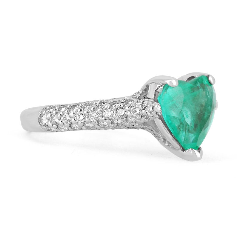 Colombian Emerald Diamond Platinum Heart Ring