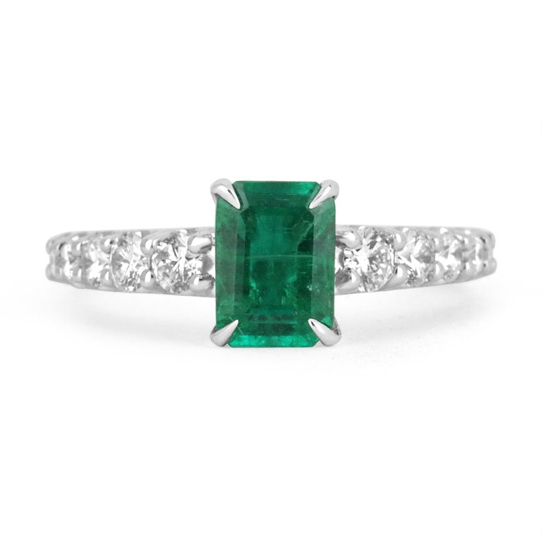 1.90tcw 14K Natural Emerald & Diamond White Gold Engagement Ring