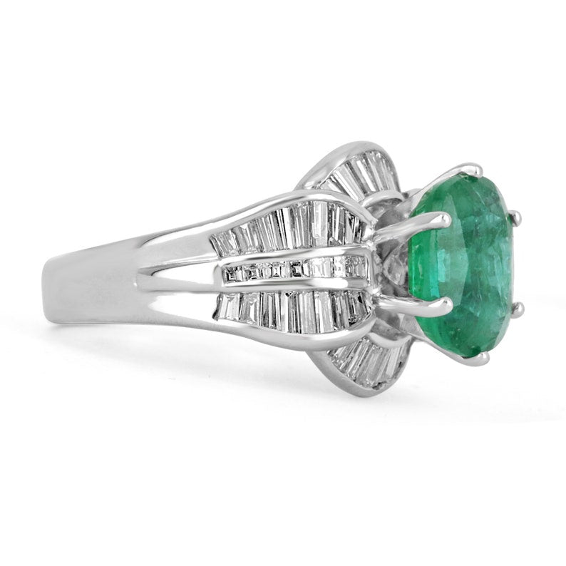 3.77tcw 18K Natural Emerald Oval Cut White Gold Diamond Ring