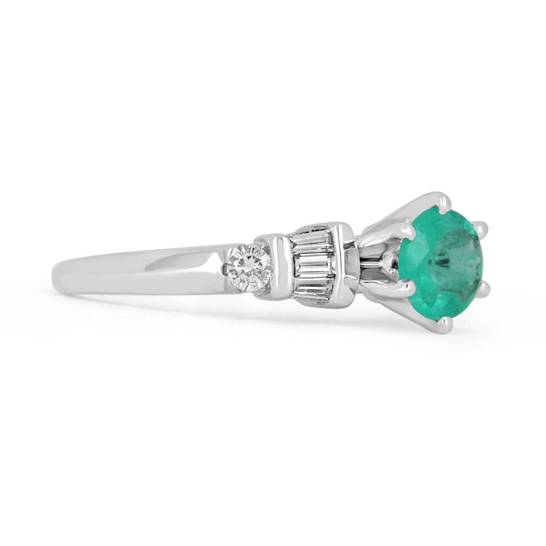  14K Colombian Emerald Round Cut & Tapered Baguette Semi-Transparent Ring