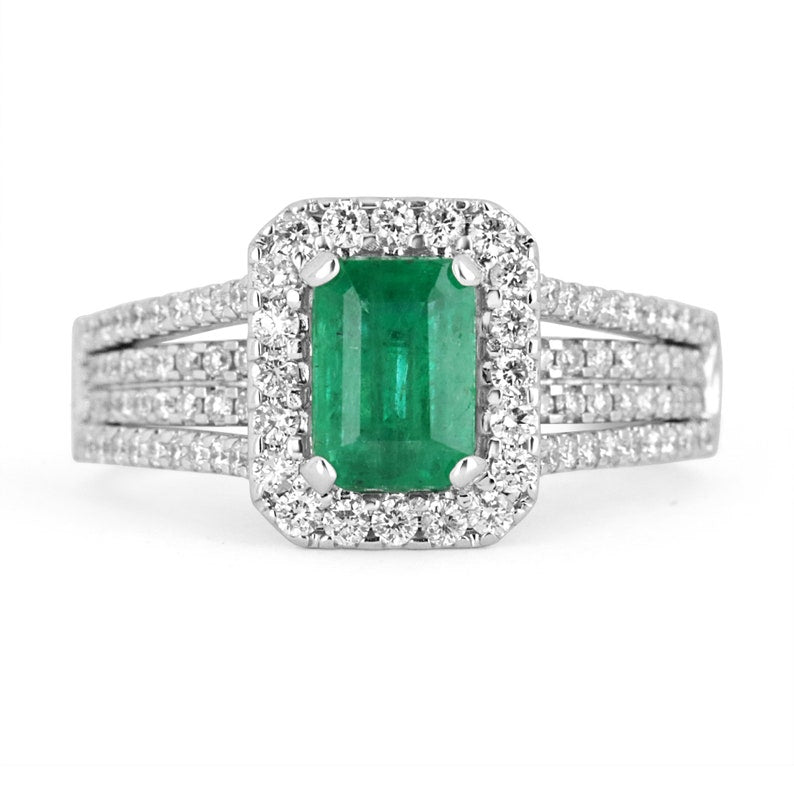 2.60tcw 14K Emerald & Diamond Halo Brilliant Round Statement Ring