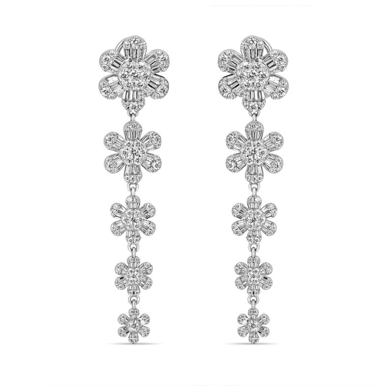 4.18tcw 14K Brilliant Round & Baguette Cut Diamond Chandelier Statement Earrings