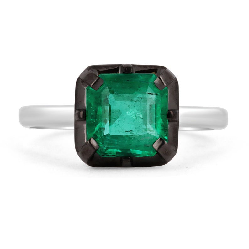 1.76cts 18K Colombian Emerald Asscher Cut 8-Prong Solitaire Ring