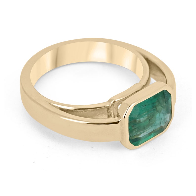 Natural Emerald Cut Dark Green Solitaire Engagement Ring