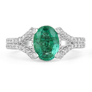 2.05tcw 14K Natural Emerald Oval & Diamond Split Shank Engagement Ring