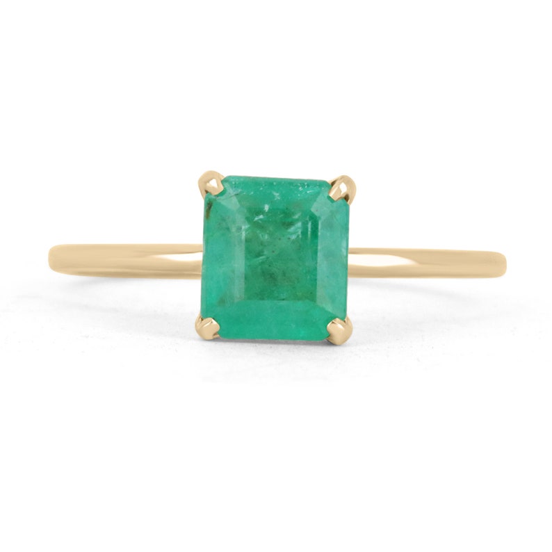 Chic Elegance: 1.20cts Emerald Asscher Cut Dainty Solitaire Ring in 14K Gold