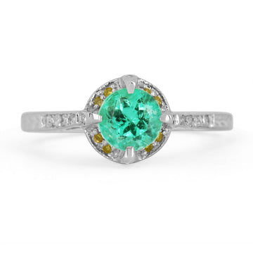 1.15tcw 14K Colombian Emerald Round Cut & Diamond Accent Engagement Ring