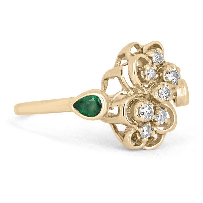 Colombian Emerald Pear Cut & Diamond Floral Cluster Ring